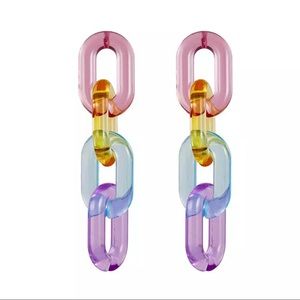 🆕 Translucent Rainbow Chainlink Resin Dangle Drop Earrings NWT